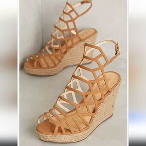 Schutz Marlyn Oyster Caged Espadrille Wedge Sandals Women's Size EU 40 US 9.5